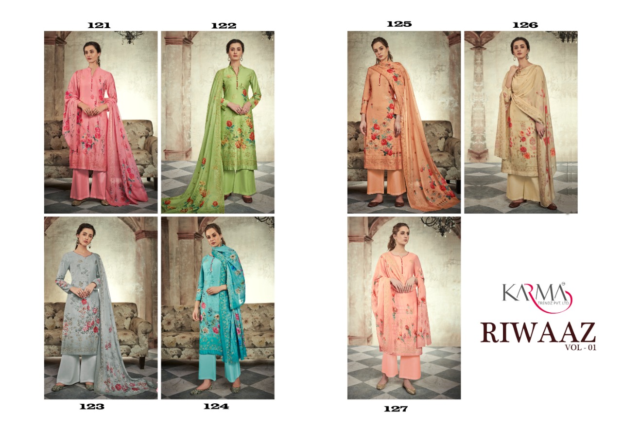 Karma Trandz Presents Riwaaz Heavy Maslin Digital Print Work Suits Catalog At Wholesale Rate In Surat