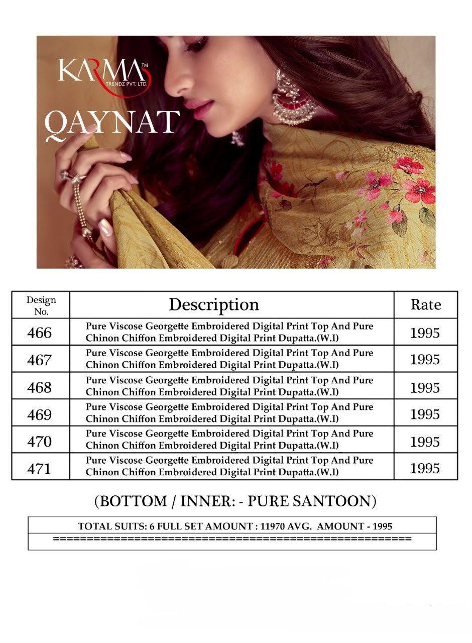 Karma Trandz Presents Qaynat Suits Wholesale Rate In Surat
