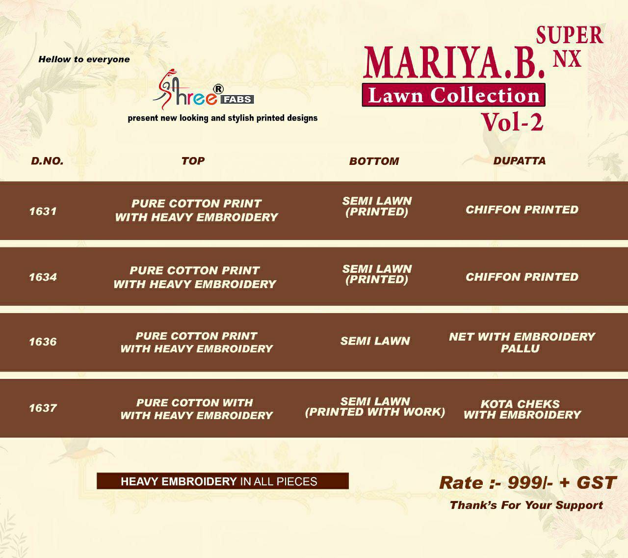 Maria B Lawn Collection Vol-02 Super Nx Designer Salwar Suit By Shree Fab At Wholesale Rate In Surat