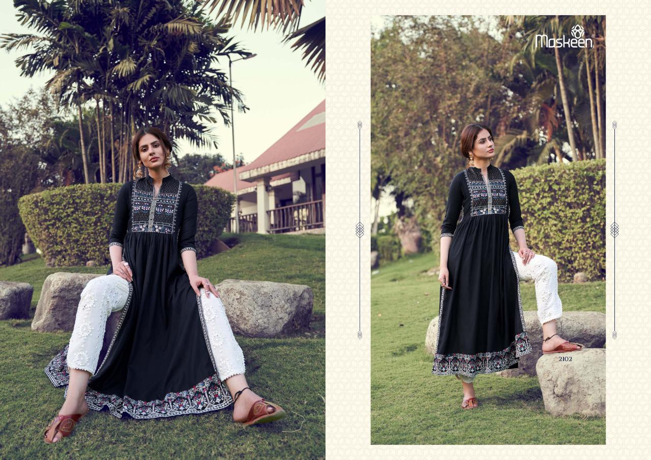 Maisha Presents Maskeen Monsoon Vol-2 Designer Rayon With Heavy Embroidery Kurti With Botton Concept Catalog At Wholesale Rate In Surat