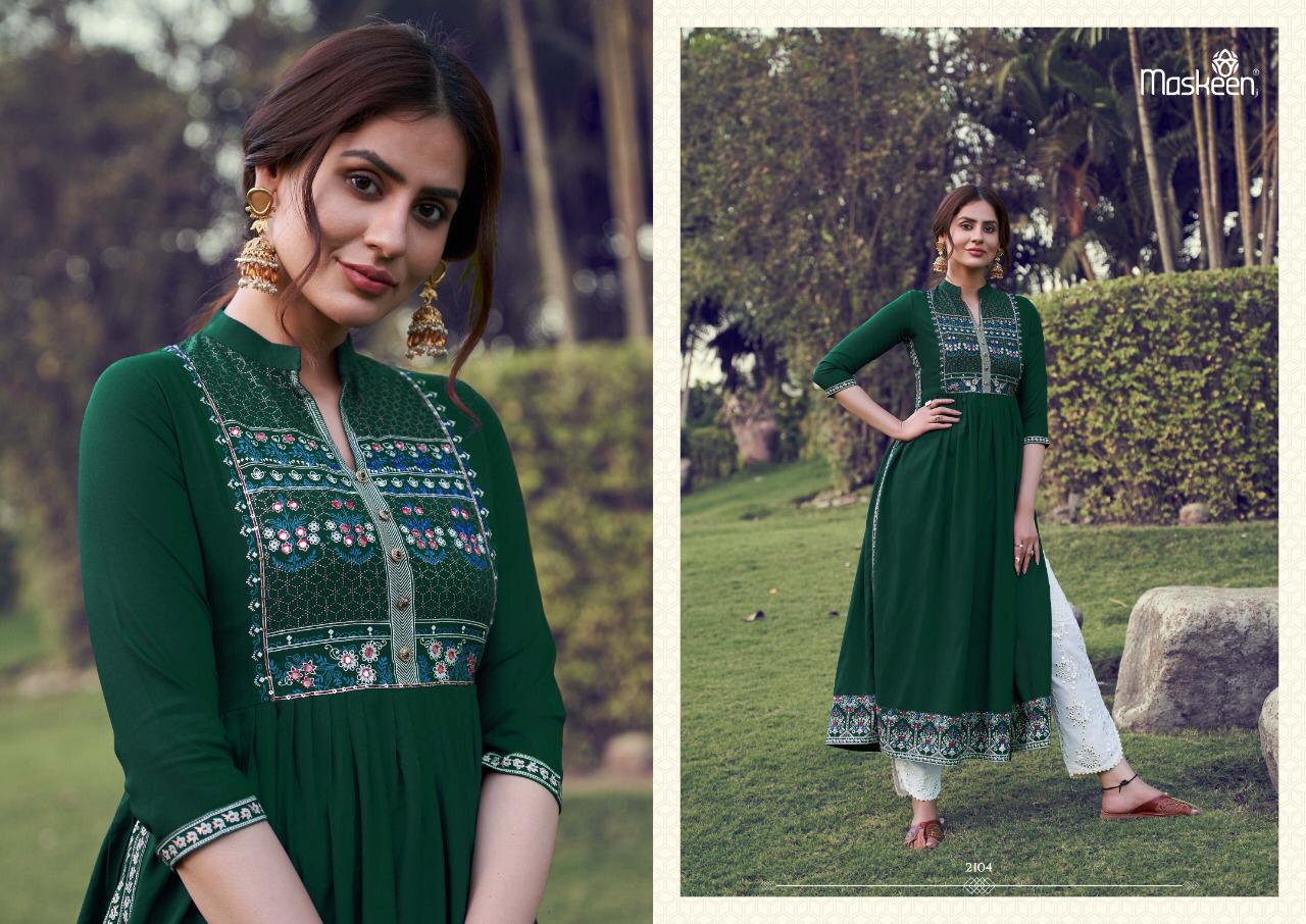 Maisha Presents Maskeen Monsoon Vol-2 Designer Rayon With Heavy Embroidery Kurti With Botton Concept Catalog At Wholesale Rate In Surat