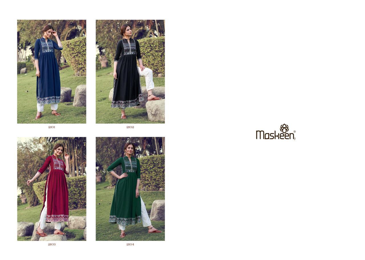 Maisha Presents Maskeen Monsoon Vol-2 Designer Rayon With Heavy Embroidery Kurti With Botton Concept Catalog At Wholesale Rate In Surat