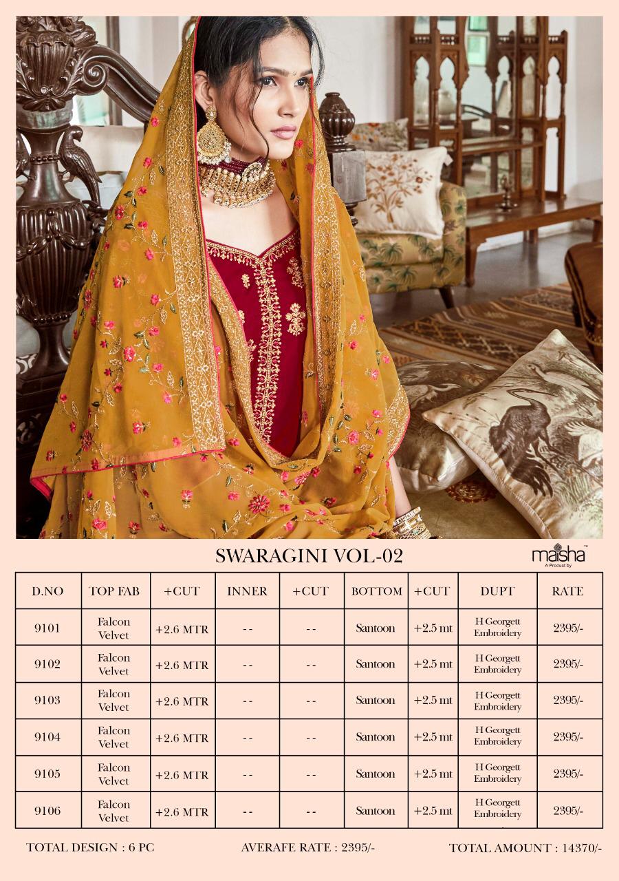 Maisha Presents Maisha Maskeen Swaragini Vol-2 Falcon Velvet Designer Salwar Suit Collections At Wholesale Rate In Surat