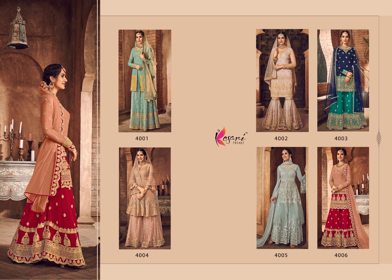 Kesari Trendz  Introdusing Nazmaa Vol 1by  Georgette Embroidery Palazzo Style Salwar Kameez