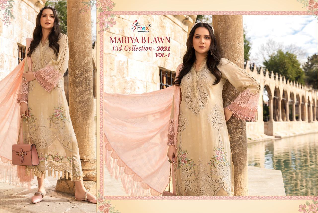 Shree Fabs Presents Mariya B Lawn Eid Collection 2021 Vol-1 Pure Lawn Cotton Print With Exclusive Heavy Patch Embrodery At Wholesale Rate In Surat