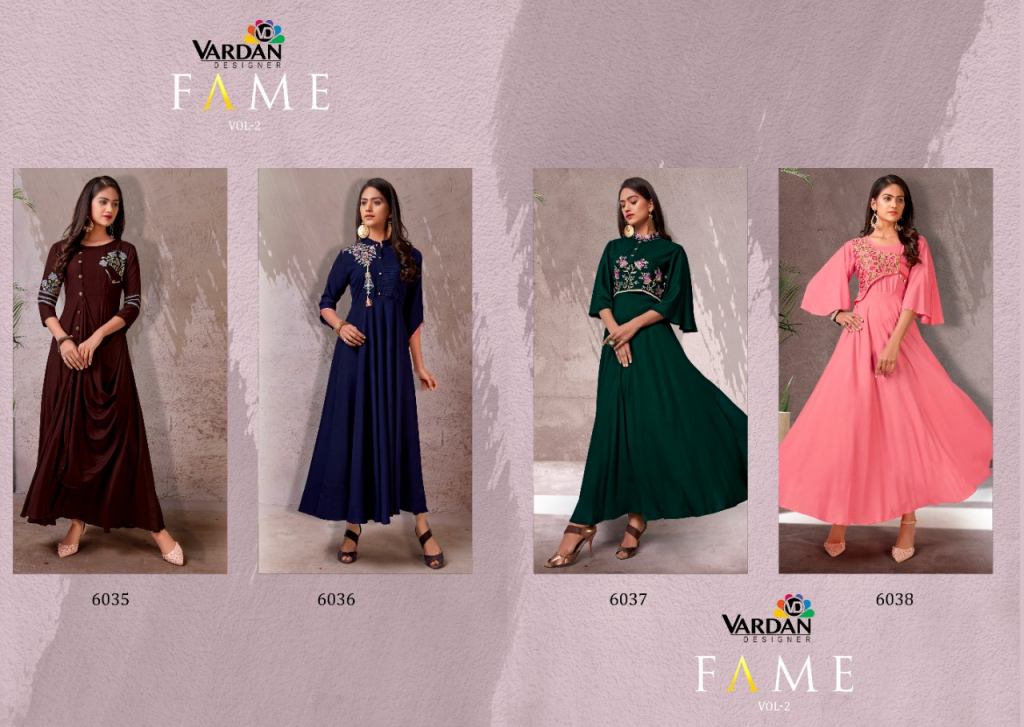Vardan Presents Fame Vol 2 Long Kurti Collection Party Wear Kurtis Wholesale Rate In Surat