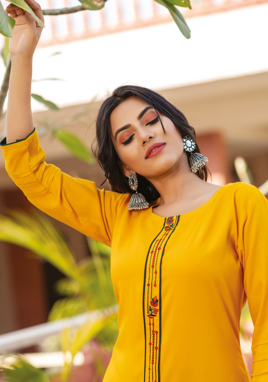 Wanna Looks Presents Palak Designer Fancy Rayon Heavy Print Kurti With Pant Concept Catalog At Wholesale Rate In Surat