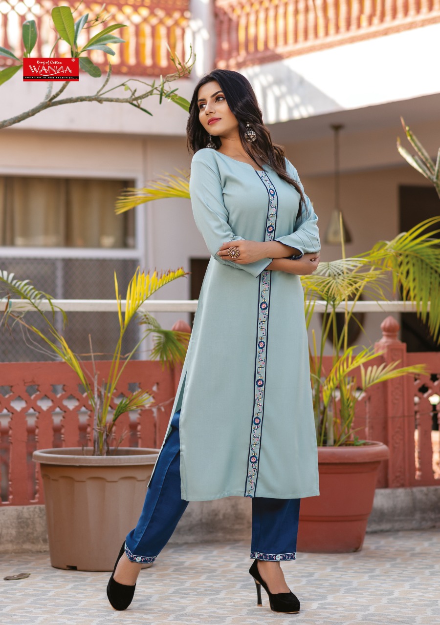 Wanna Looks Presents Palak Designer Fancy Rayon Heavy Print Kurti With Pant Concept Catalog At Wholesale Rate In Surat