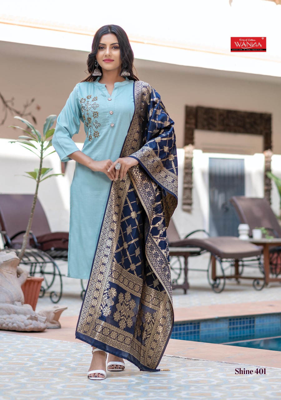Wanna Looks Presents Shine Vol-4 Chinon Silk Designer Kurti With Banarasi Duppata Concept Catalog At Wholesale Rate In Surat