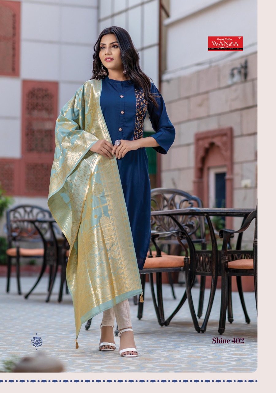 Wanna Looks Presents Shine Vol-4 Chinon Silk Designer Kurti With Banarasi Duppata Concept Catalog At Wholesale Rate In Surat