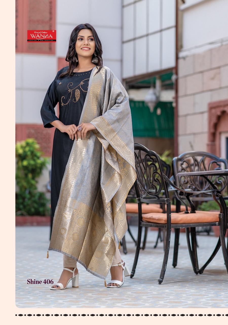 Wanna Looks Presents Shine Vol-4 Chinon Silk Designer Kurti With Banarasi Duppata Concept Catalog At Wholesale Rate In Surat