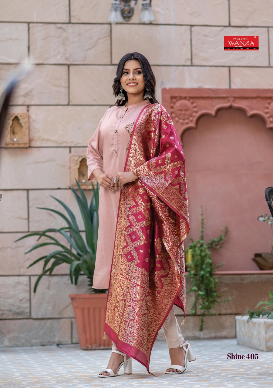 Wanna Looks Presents Shine Vol-4 Chinon Silk Designer Kurti With Banarasi Duppata Concept Catalog At Wholesale Rate In Surat