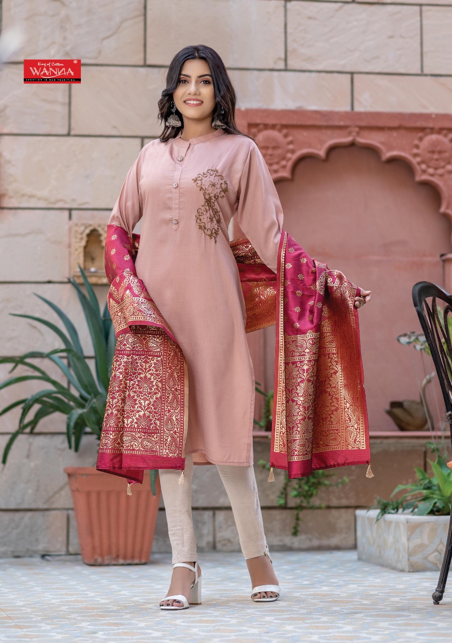 Wanna Looks Presents Shine Vol-4 Chinon Silk Designer Kurti With Banarasi Duppata Concept Catalog At Wholesale Rate In Surat