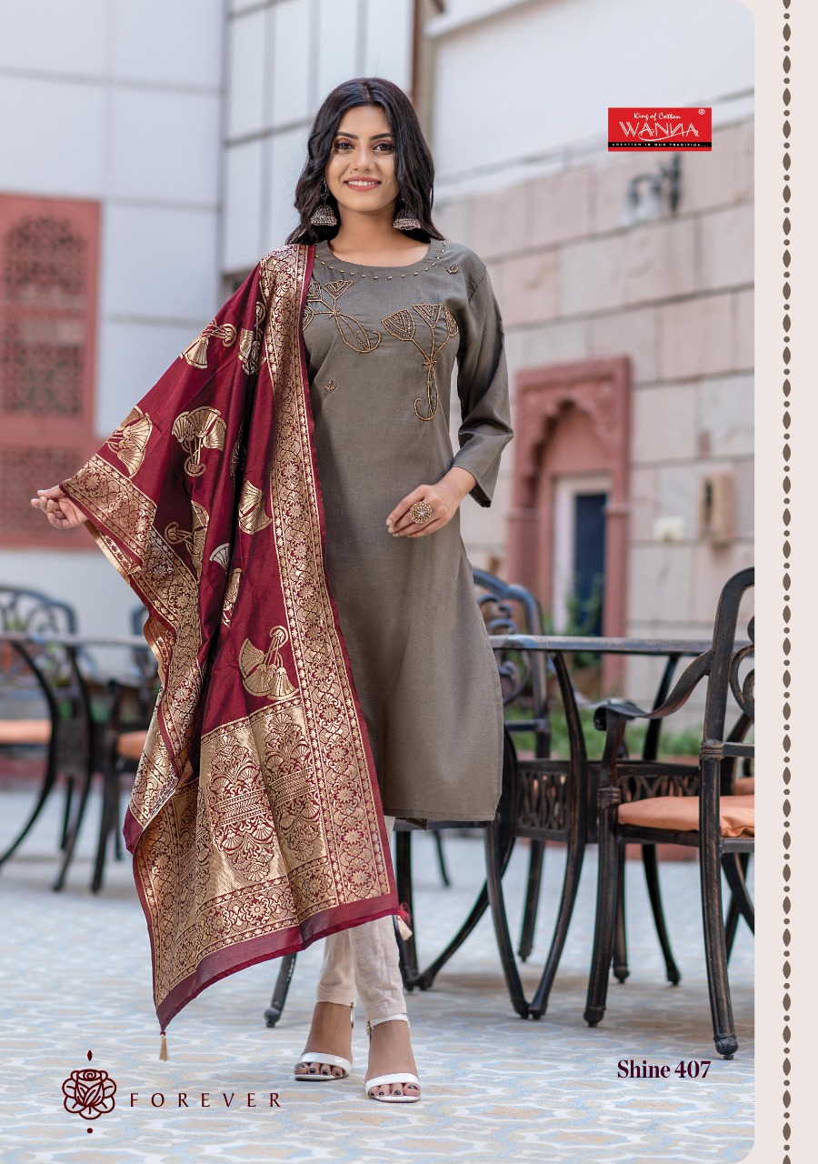 Wanna Looks Presents Shine Vol-4 Chinon Silk Designer Kurti With Banarasi Duppata Concept Catalog At Wholesale Rate In Surat