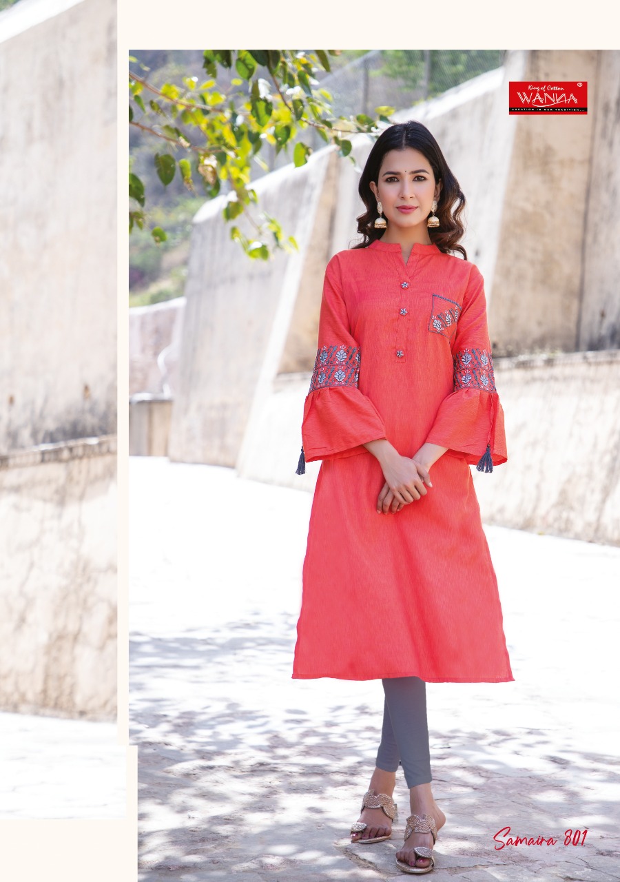 Wanna Looks Presents Samaira Vol-8 Designer Embroidery Rayon Melange Fancy Kurti With Bell Sleaves Catalog At Wholesale Rate In Surat