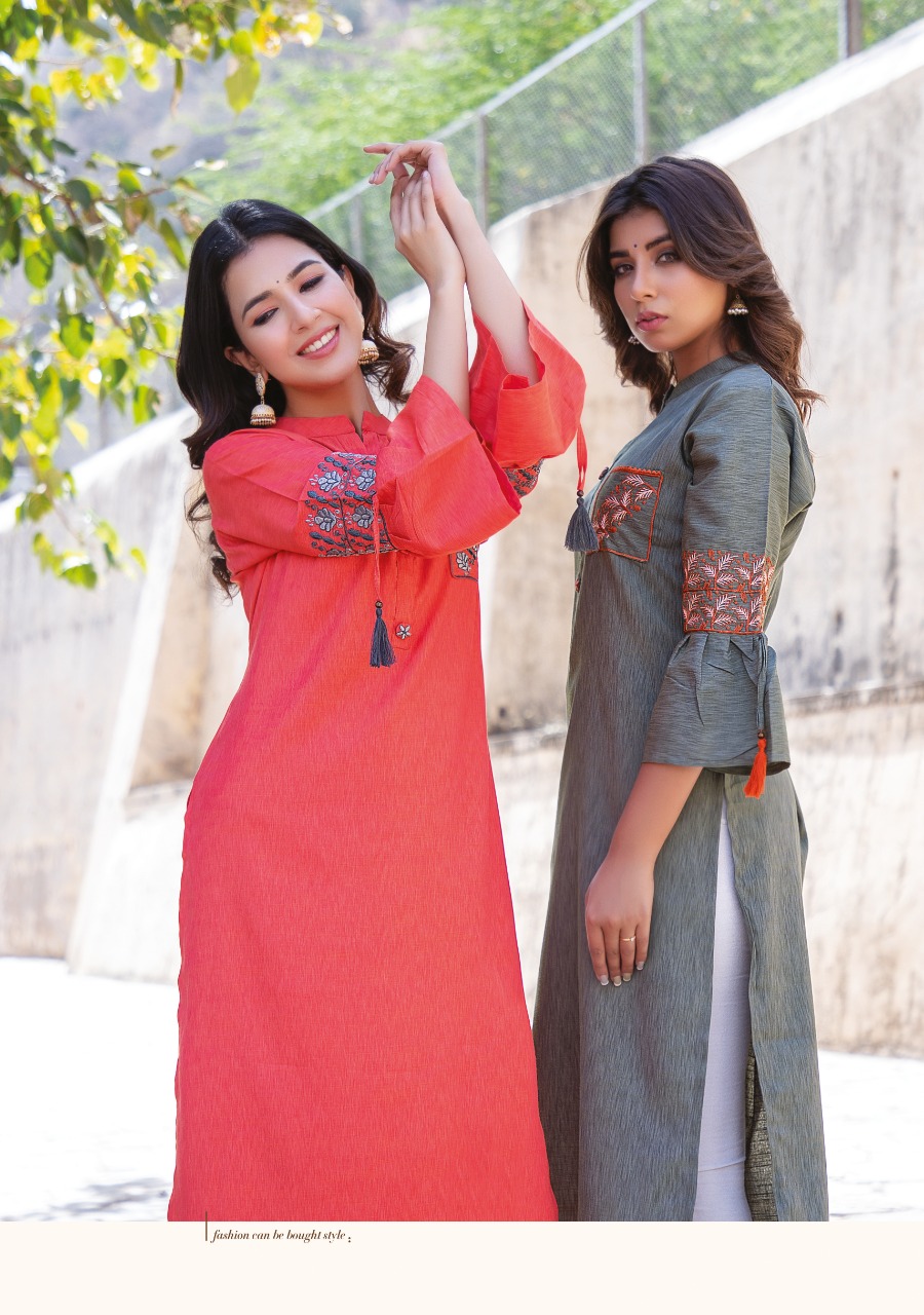 Wanna Looks Presents Samaira Vol-8 Designer Embroidery Rayon Melange Fancy Kurti With Bell Sleaves Catalog At Wholesale Rate In Surat