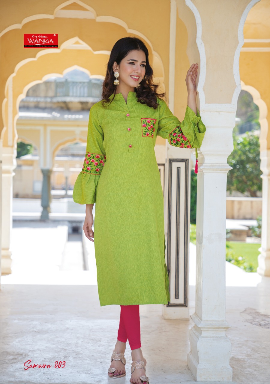 Wanna Looks Presents Samaira Vol-8 Designer Embroidery Rayon Melange Fancy Kurti With Bell Sleaves Catalog At Wholesale Rate In Surat