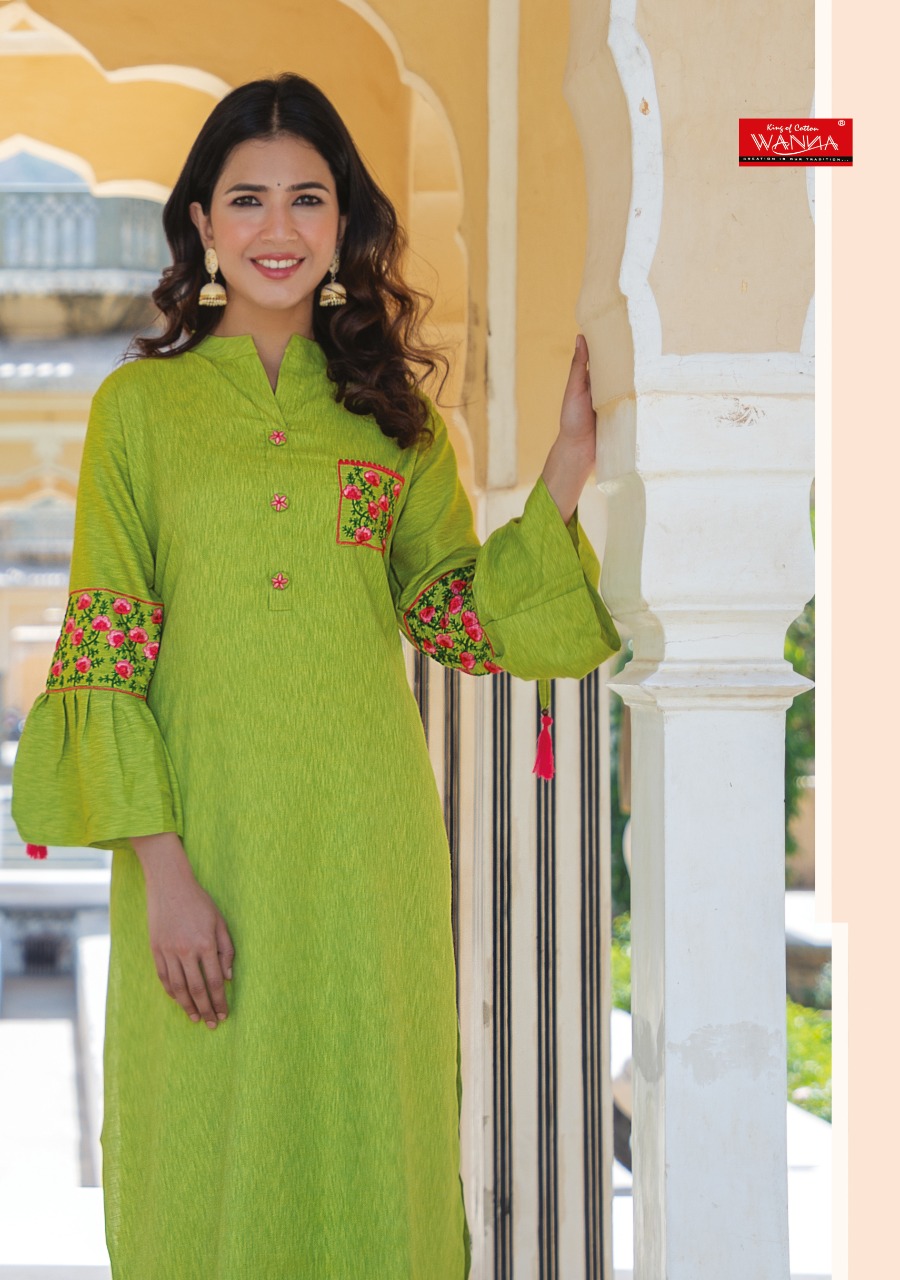 Wanna Looks Presents Samaira Vol-8 Designer Embroidery Rayon Melange Fancy Kurti With Bell Sleaves Catalog At Wholesale Rate In Surat