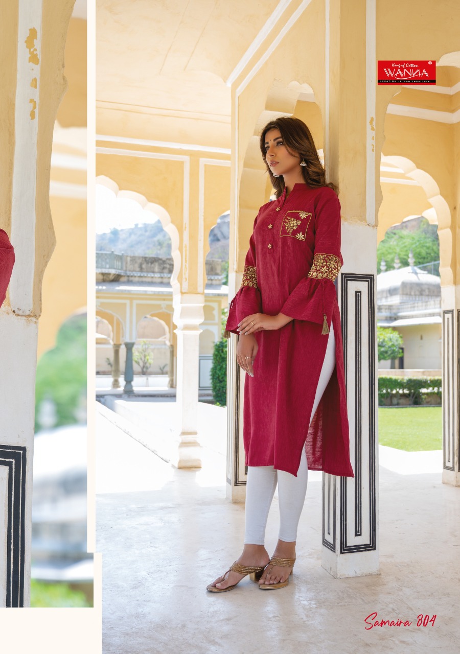 Wanna Looks Presents Samaira Vol-8 Designer Embroidery Rayon Melange Fancy Kurti With Bell Sleaves Catalog At Wholesale Rate In Surat