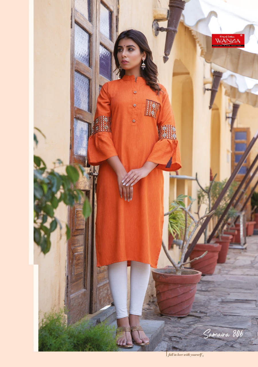 Wanna Looks Presents Samaira Vol-8 Designer Embroidery Rayon Melange Fancy Kurti With Bell Sleaves Catalog At Wholesale Rate In Surat