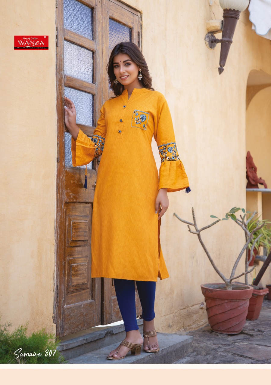 Wanna Looks Presents Samaira Vol-8 Designer Embroidery Rayon Melange Fancy Kurti With Bell Sleaves Catalog At Wholesale Rate In Surat