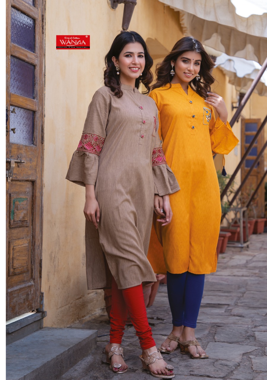 Wanna Looks Presents Samaira Vol-8 Designer Embroidery Rayon Melange Fancy Kurti With Bell Sleaves Catalog At Wholesale Rate In Surat