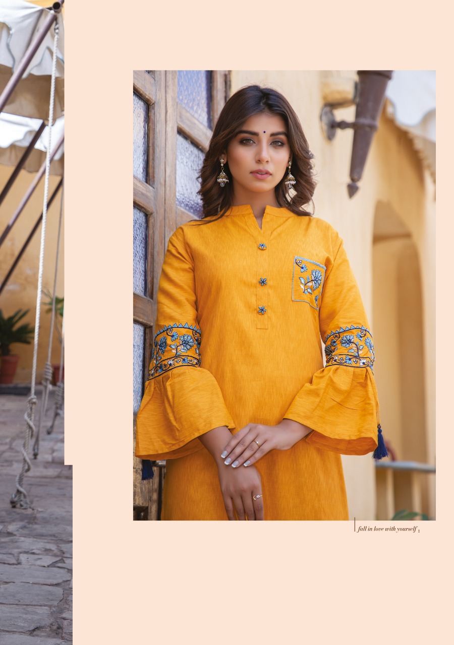 Wanna Looks Presents Samaira Vol-8 Designer Embroidery Rayon Melange Fancy Kurti With Bell Sleaves Catalog At Wholesale Rate In Surat