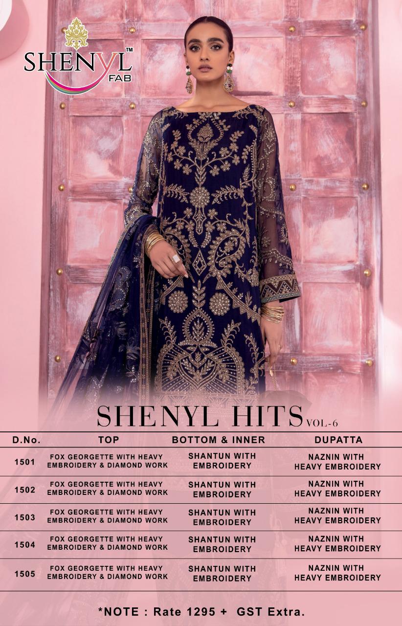 Shenyl Fab Presents Shenyl Hits Vol. 6 Exclusively Fox Georgette With Heavy Embroidery & Diamond Work Pakistani Concepts Collections At Wholesale Rate In Surat
