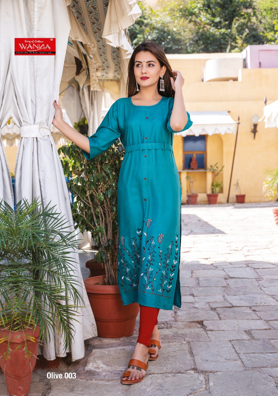Wanna Looks Presents Olive Designer Rayon Heavy Embroidery Kurti Catalog At Wholesale Rate In Surat