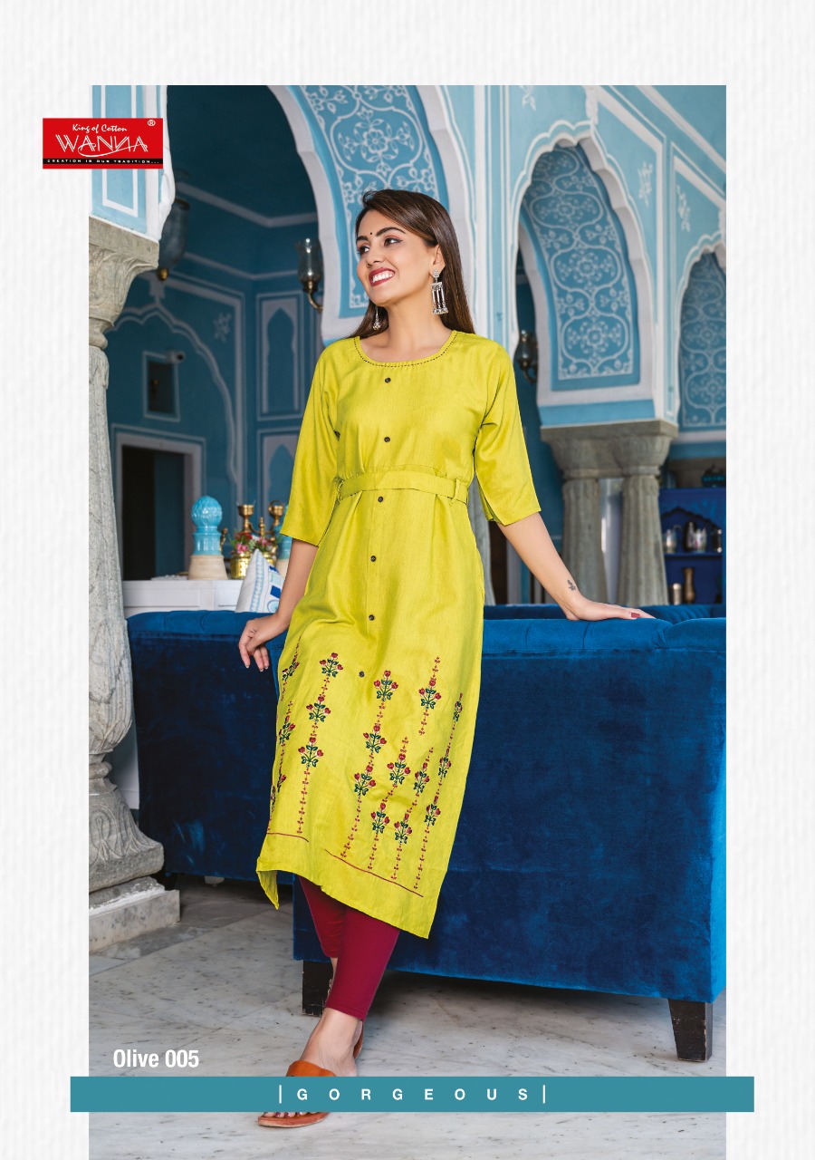 Wanna Looks Presents Olive Designer Rayon Heavy Embroidery Kurti Catalog At Wholesale Rate In Surat