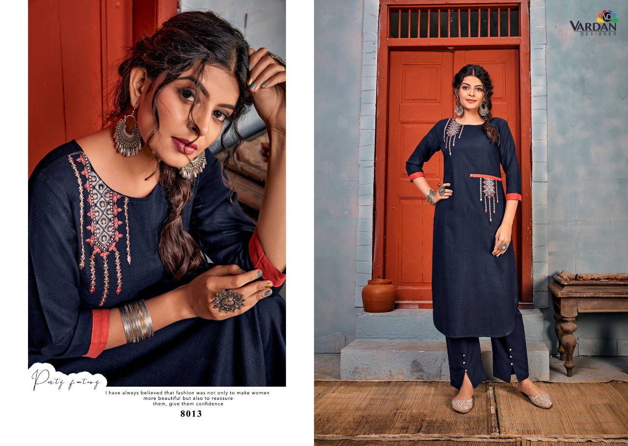 Vardan Designer Presents Jhumkha Vol-1 Heavy Designer Casual Rayon Embroidery Work Kurti With Pant Concept Readymade Collections At Wholesale Rate In Surat