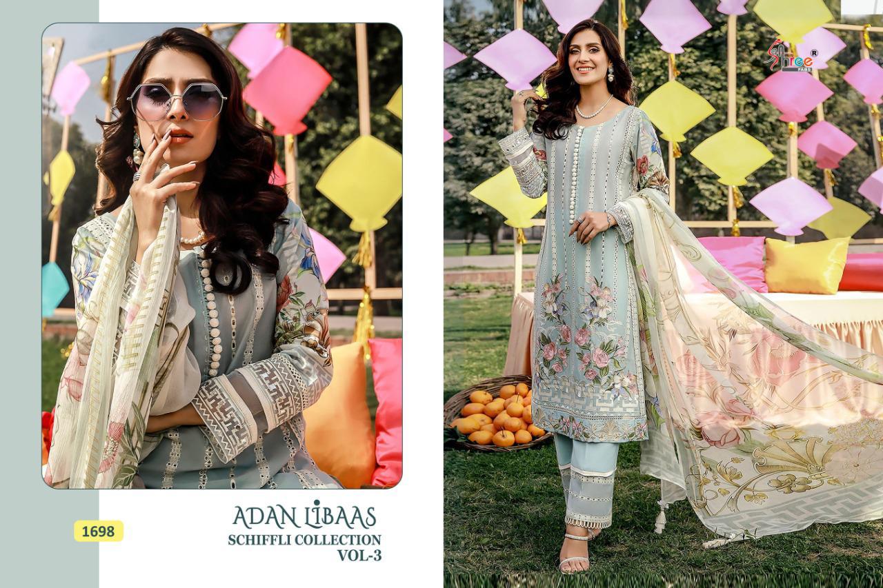 Shree Fab Presents Adan Libaas Schiffli Collection Vol 3 Pakistani Suit Catalog At Wholesale Rate In Surat