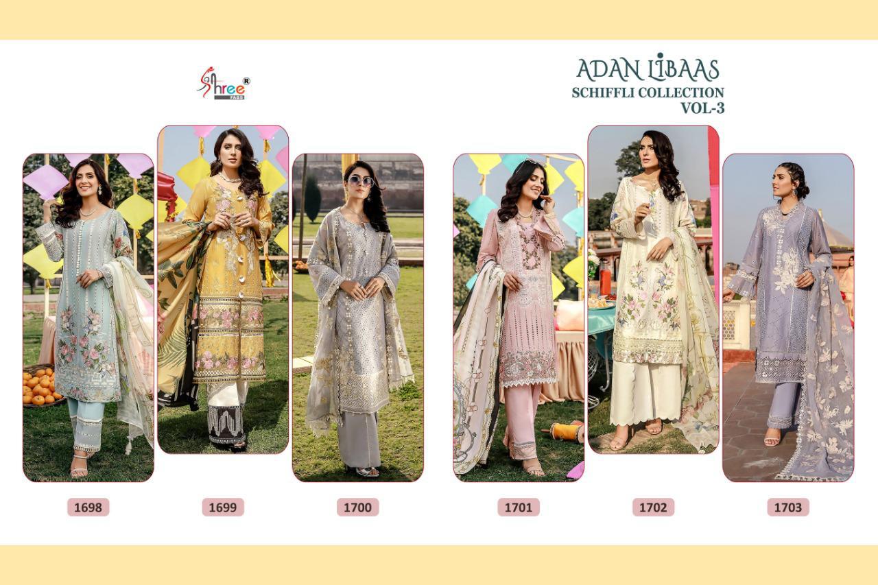 Shree Fab Presents Adan Libaas Schiffli Collection Vol 3 Pakistani Suit Catalog At Wholesale Rate In Surat