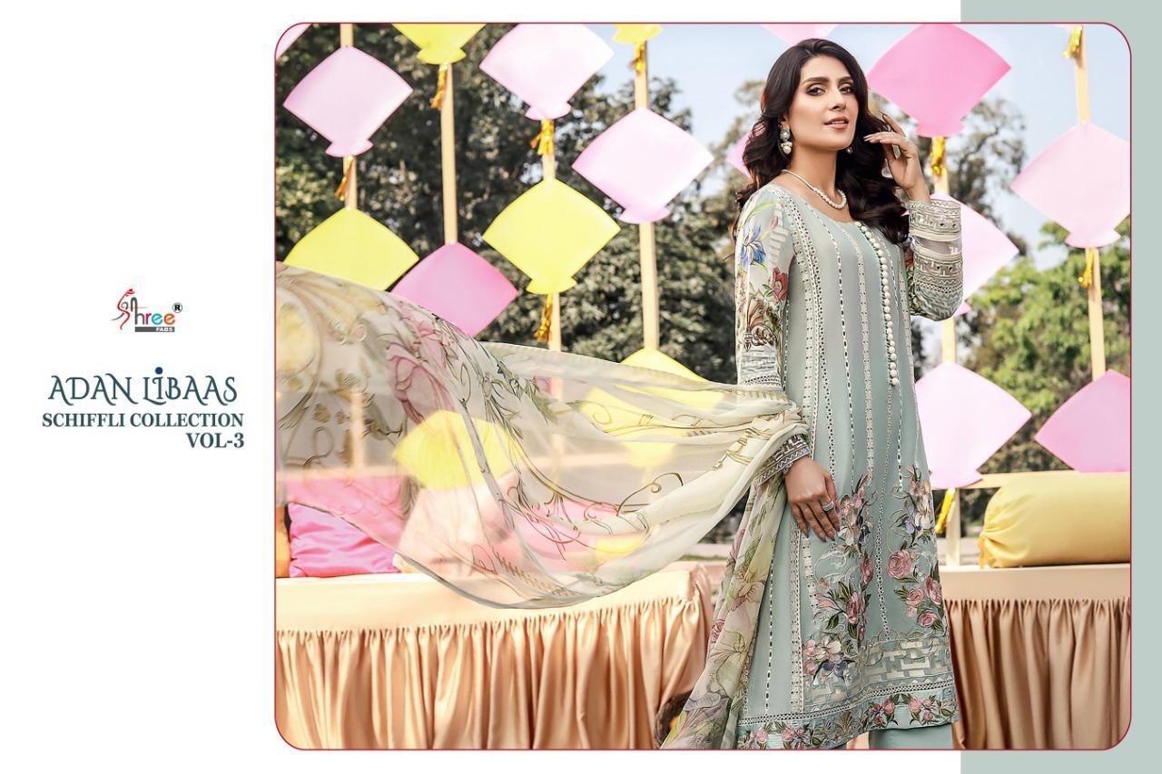 Shree Fab Presents Adan Libaas Schiffli Collection Vol 3 Pakistani Suit Catalog At Wholesale Rate In Surat
