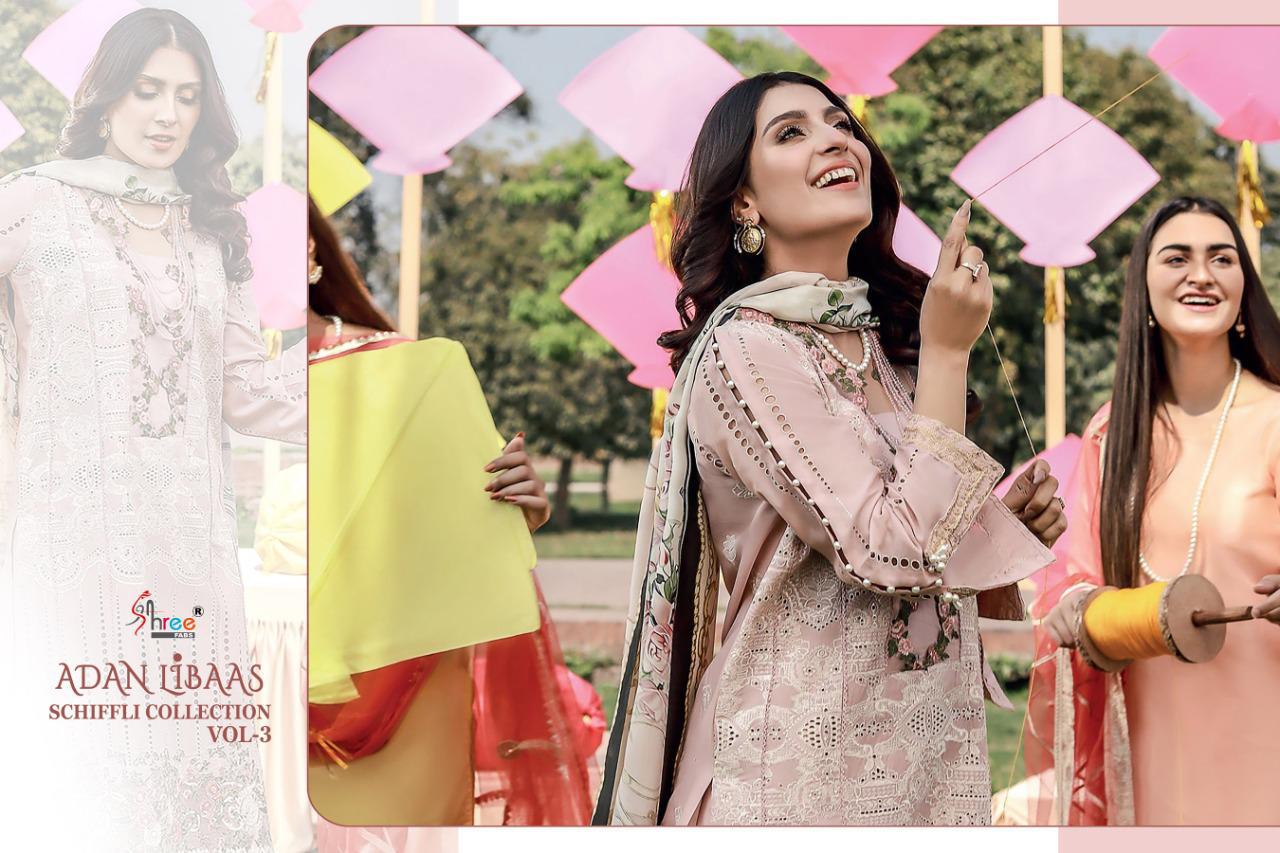 Shree Fab Presents Adan Libaas Schiffli Collection Vol 3 Pakistani Suit Catalog At Wholesale Rate In Surat