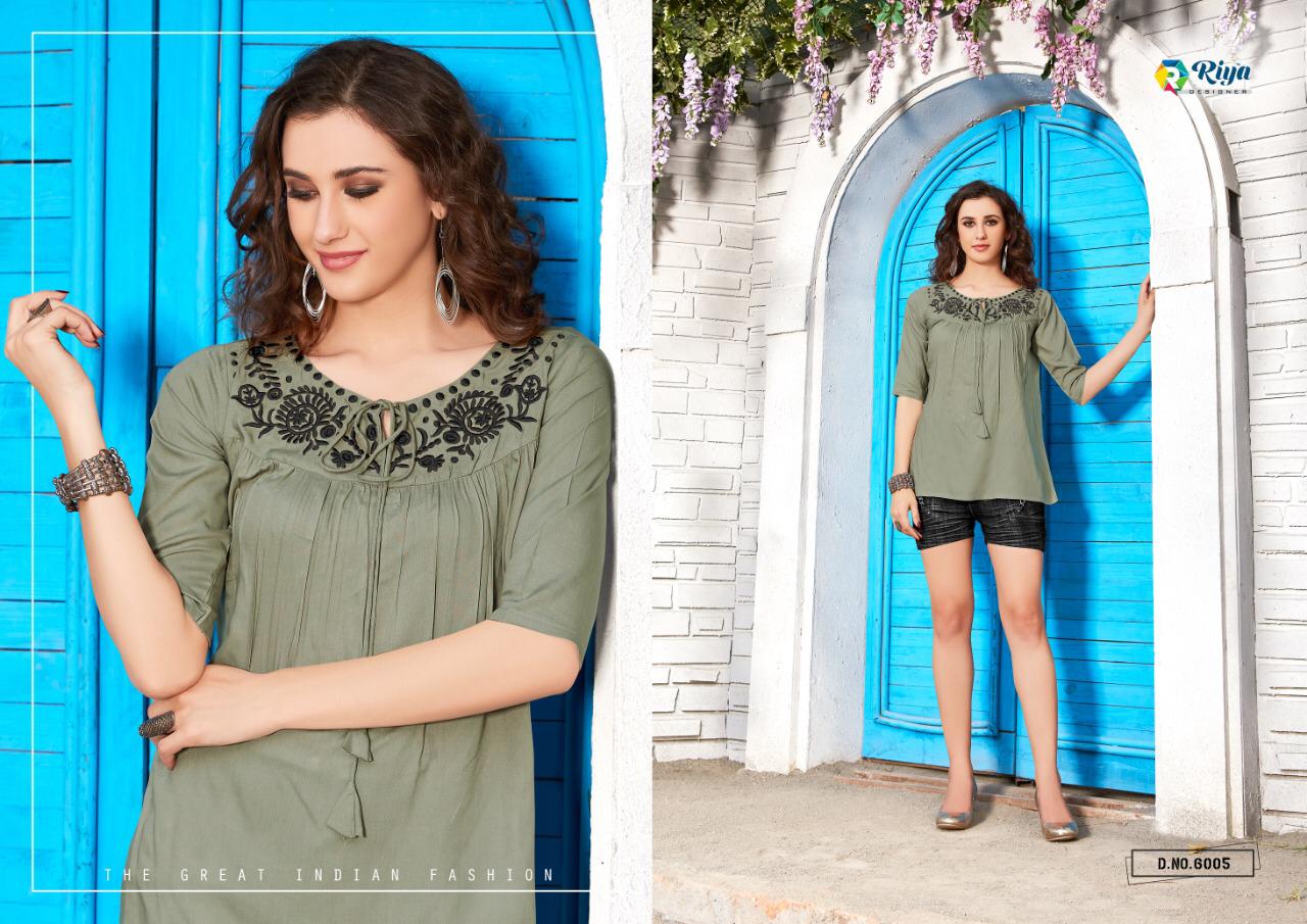 Riya Designer Compass Vol 6 Rayon With Work Short Western Kurti Tops