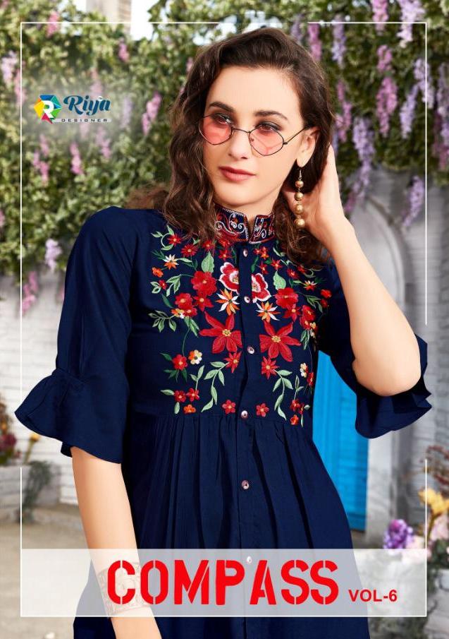 Riya Designer Compass Vol 6 Rayon With Work Short Western Kurti Tops