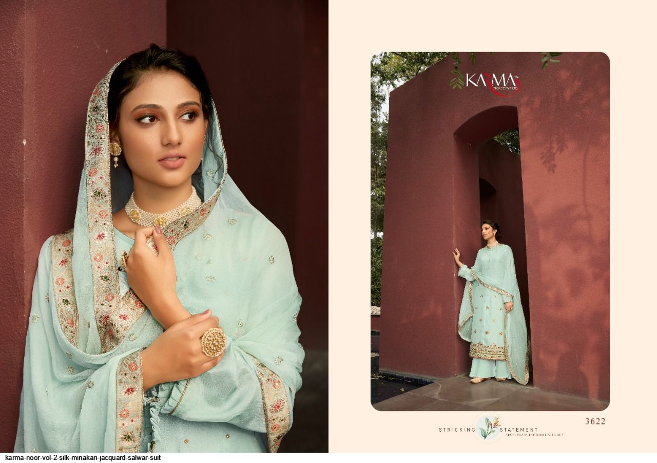 Karma Trandz Presents Noor Vol 2 Silk Minakari Jacquard Salwar Suit Wholesale Rate In Surat