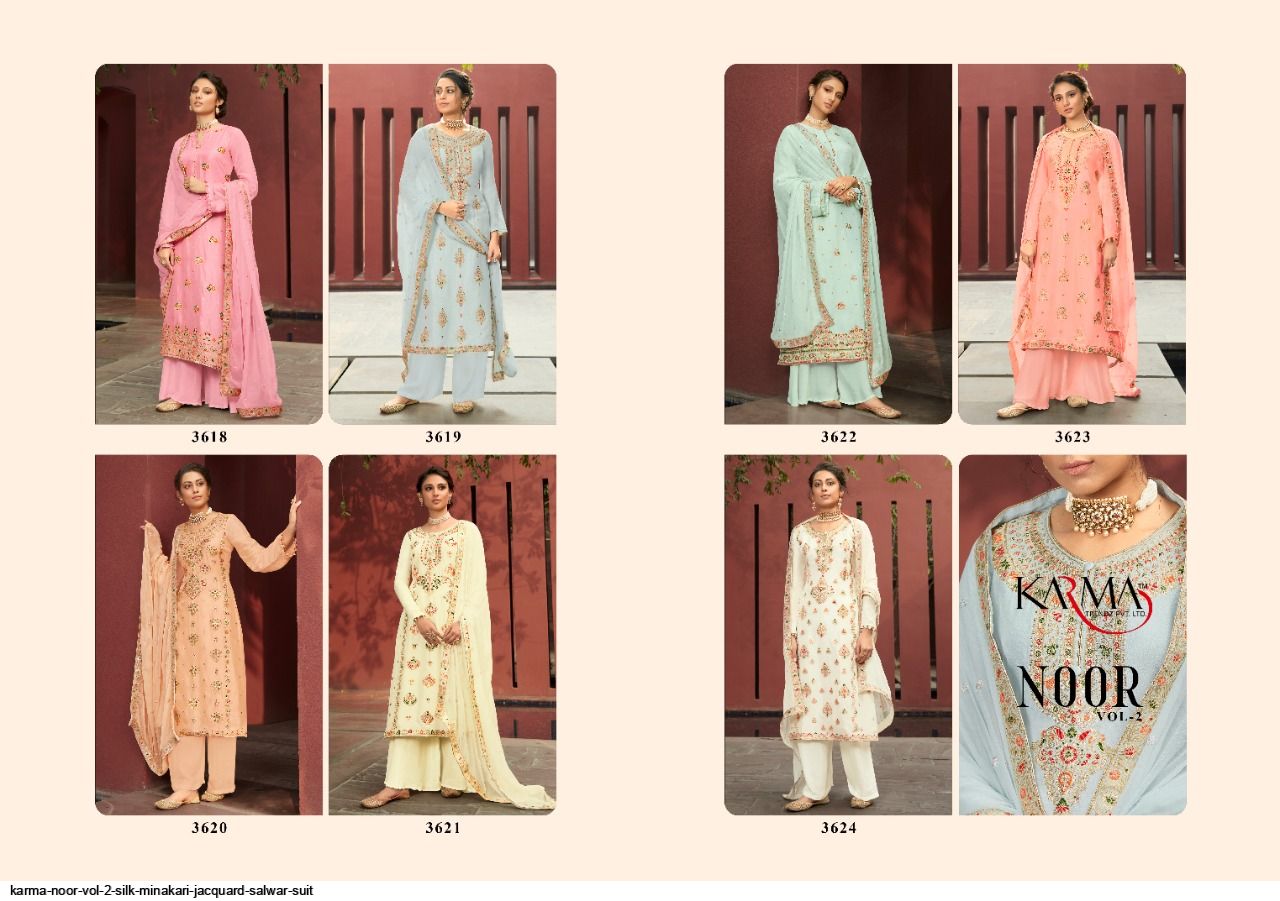 Karma Trandz Presents Noor Vol 2 Silk Minakari Jacquard Salwar Suit Wholesale Rate In Surat