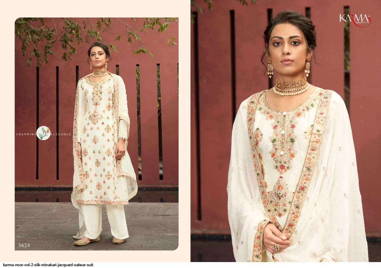 Karma Trandz Presents Noor Vol 2 Silk Minakari Jacquard Salwar Suit Wholesale Rate In Surat