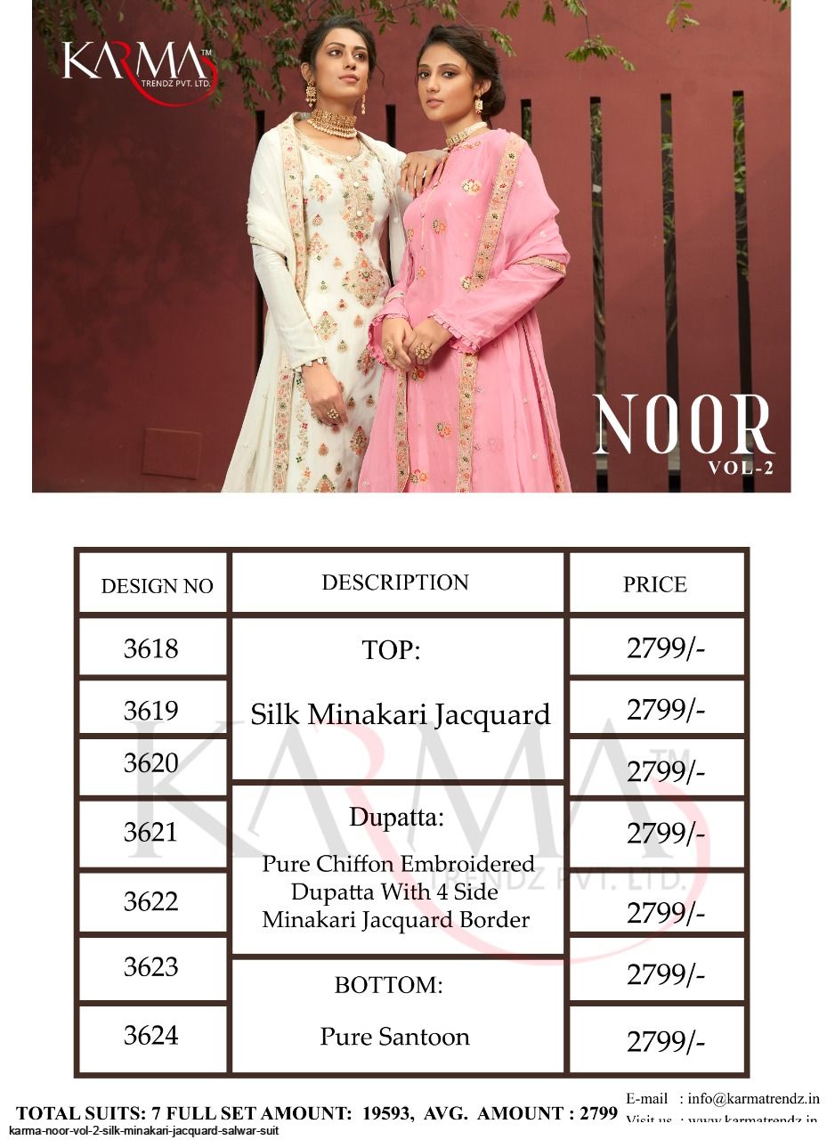 Karma Trandz Presents Noor Vol 2 Silk Minakari Jacquard Salwar Suit Wholesale Rate In Surat