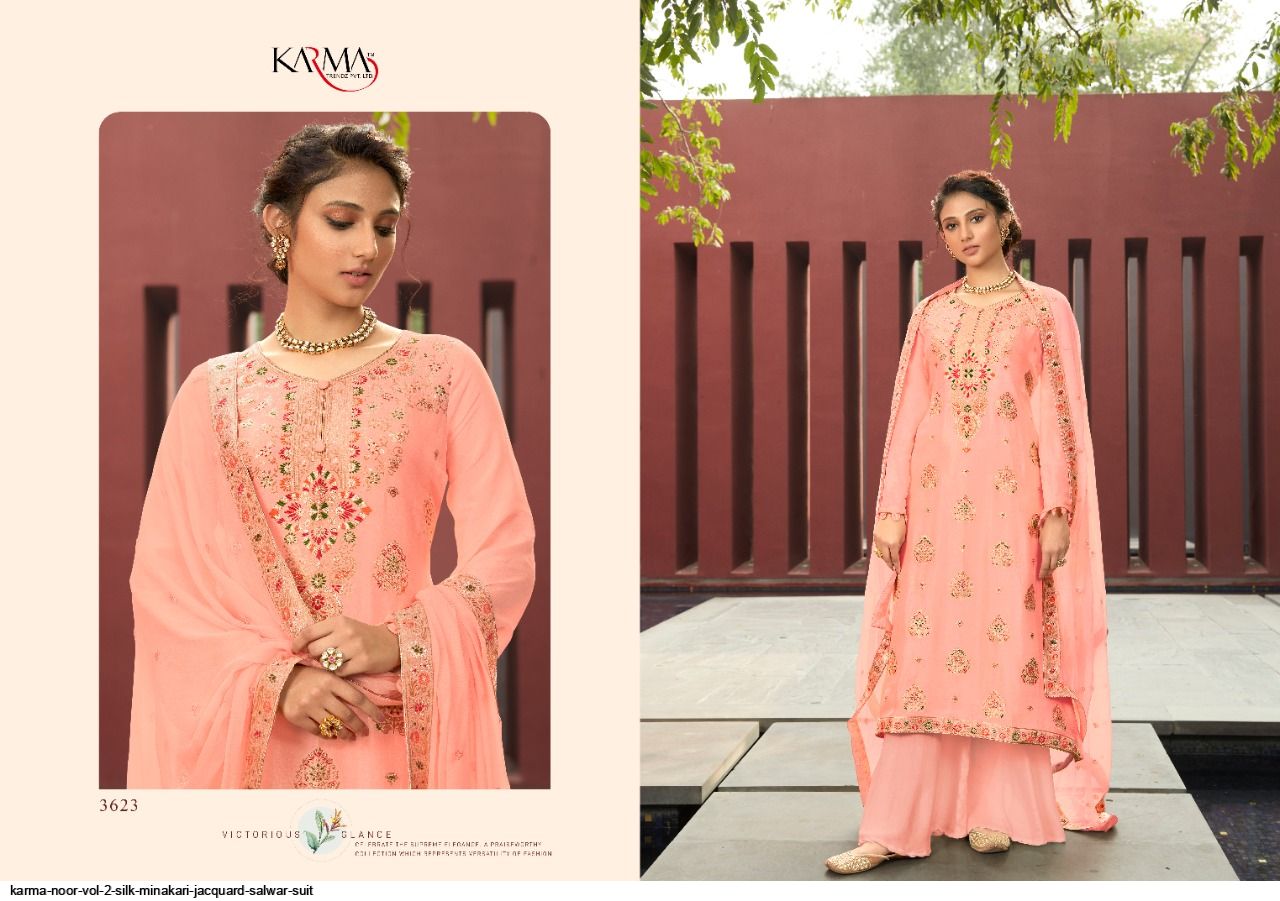 Karma Trandz Presents Noor Vol 2 Silk Minakari Jacquard Salwar Suit Wholesale Rate In Surat