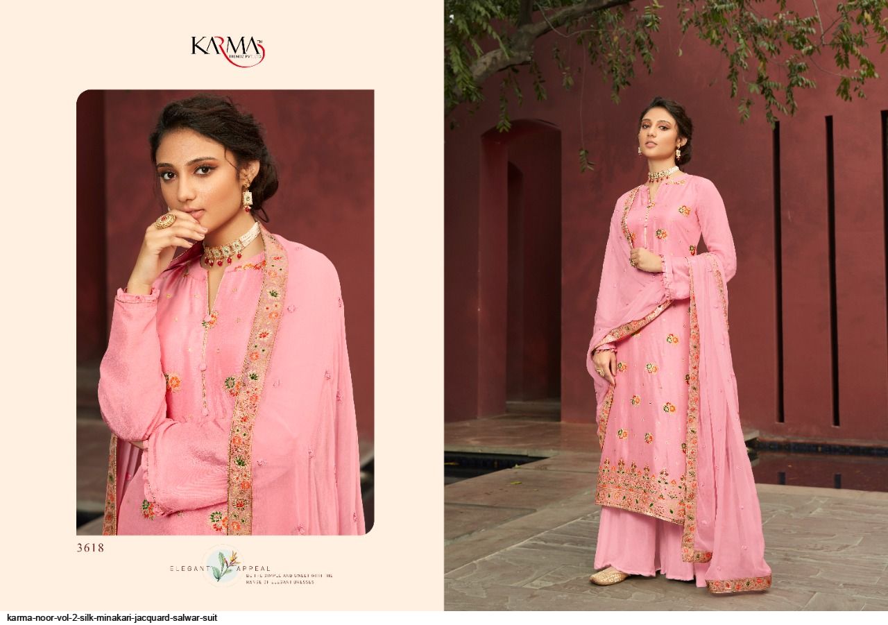 Karma Trandz Presents Noor Vol 2 Silk Minakari Jacquard Salwar Suit Wholesale Rate In Surat