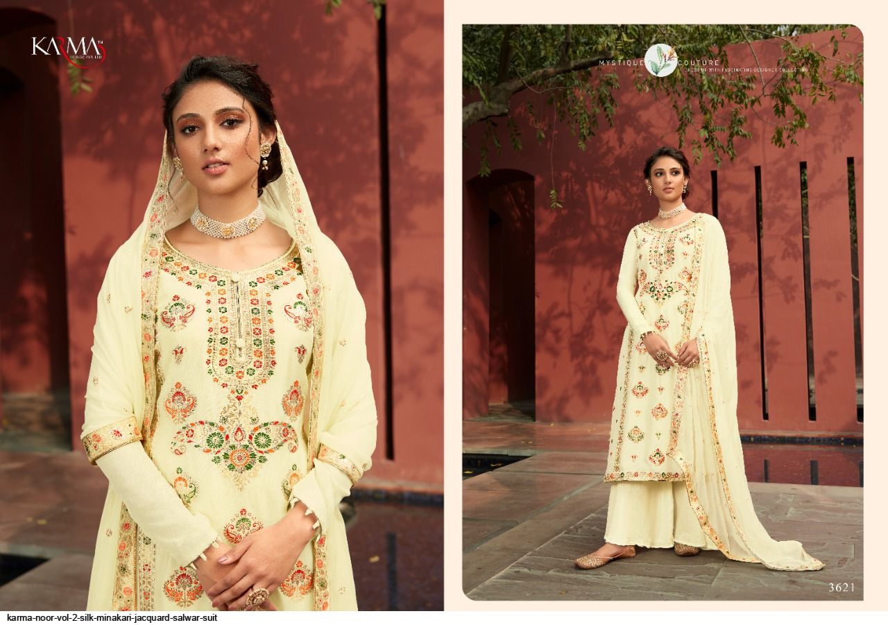 Karma Trandz Presents Noor Vol 2 Silk Minakari Jacquard Salwar Suit Wholesale Rate In Surat