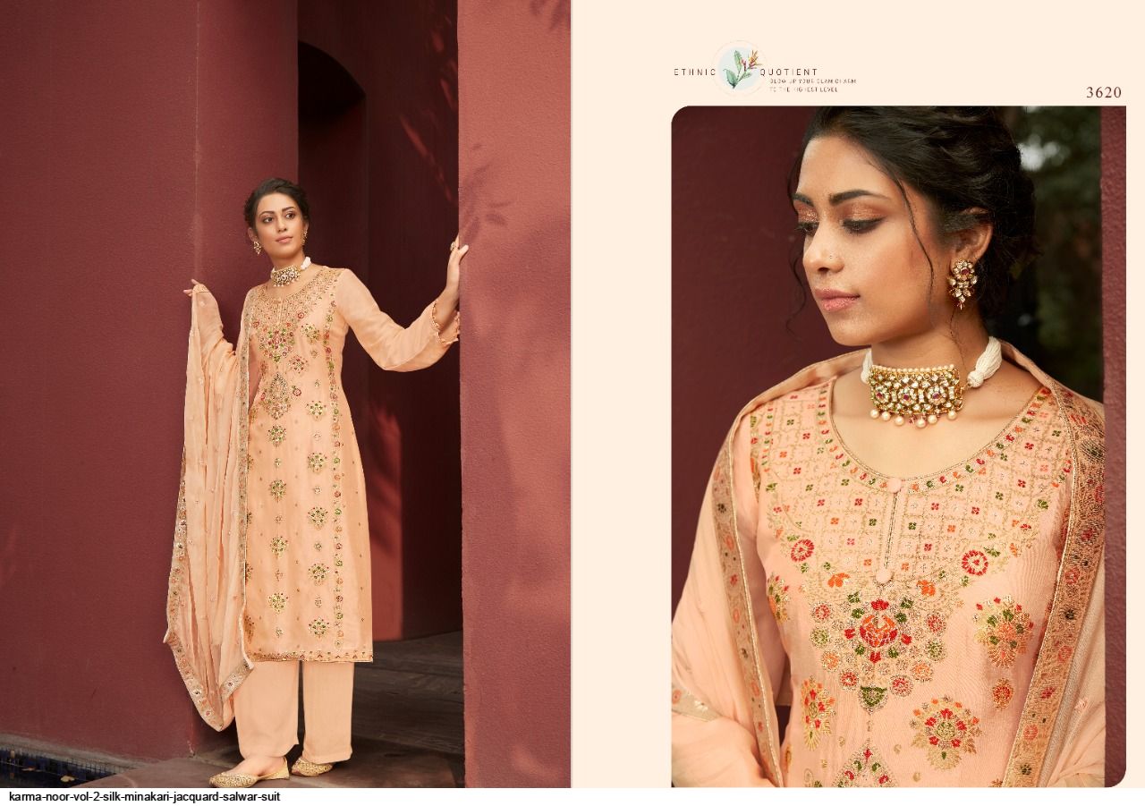 Karma Trandz Presents Noor Vol 2 Silk Minakari Jacquard Salwar Suit Wholesale Rate In Surat