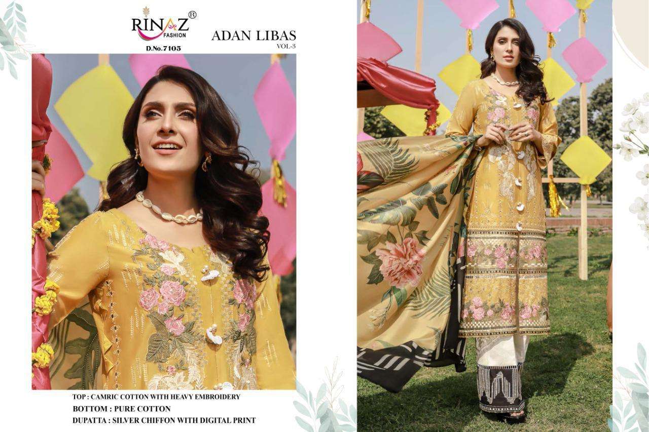 Rinaz Fashion Presents Adan Libas Vol-3 Cambric Cotton With Heavy Embroidery Work Pakistani Suits Collections At Wholesale Rate In Surat