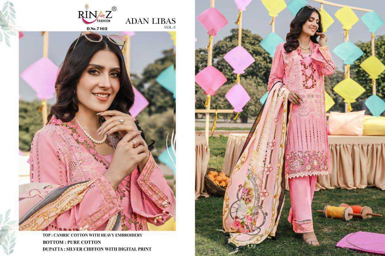Rinaz Fashion Presents Adan Libas Vol-3 Cambric Cotton With Heavy Embroidery Work Pakistani Suits Collections At Wholesale Rate In Surat