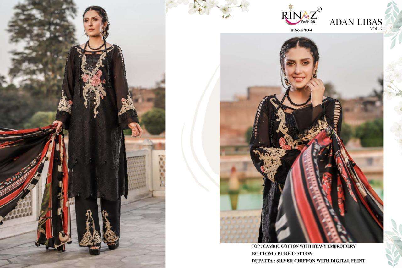 Rinaz Fashion Presents Adan Libas Vol-3 Cambric Cotton With Heavy Embroidery Work Pakistani Suits Collections At Wholesale Rate In Surat