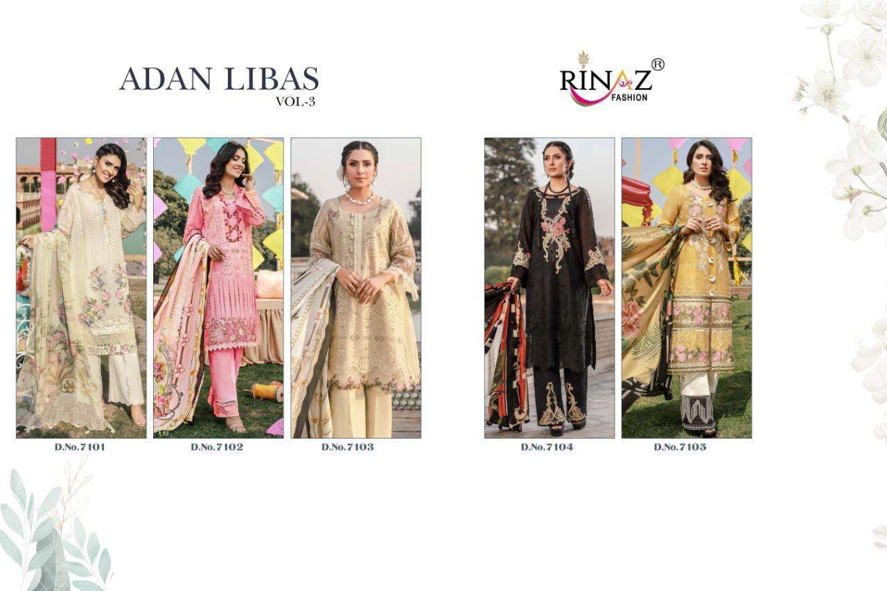 Rinaz Fashion Presents Adan Libas Vol-3 Cambric Cotton With Heavy Embroidery Work Pakistani Suits Collections At Wholesale Rate In Surat