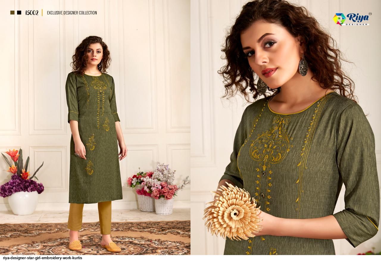 Riya Designer Star Girl Embroidery Work Kurtis